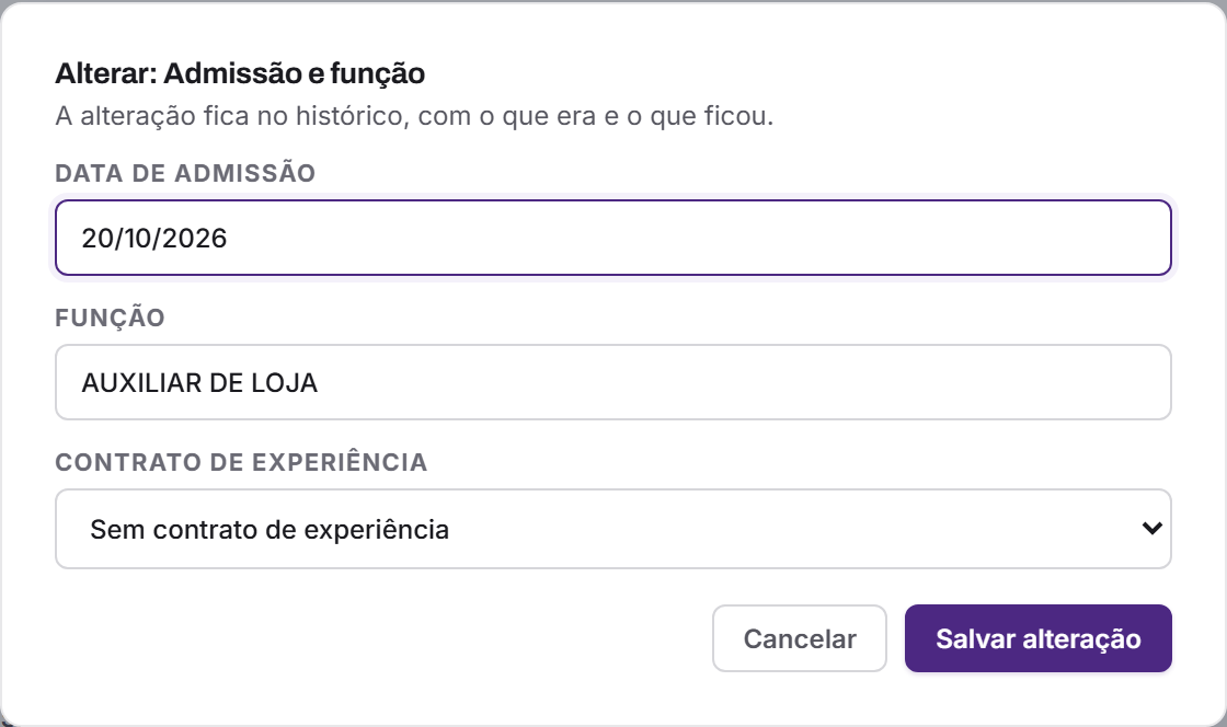 A janela de alteração de uma etapa.