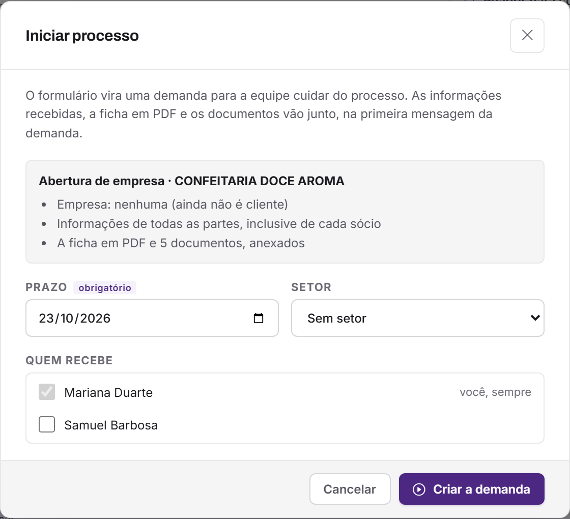 A janela Iniciar processo.
