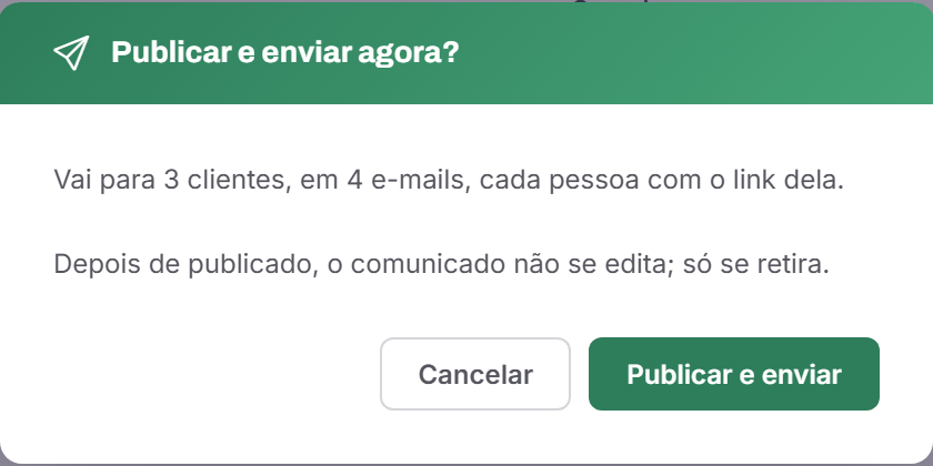 A confirmação antes de publicar.