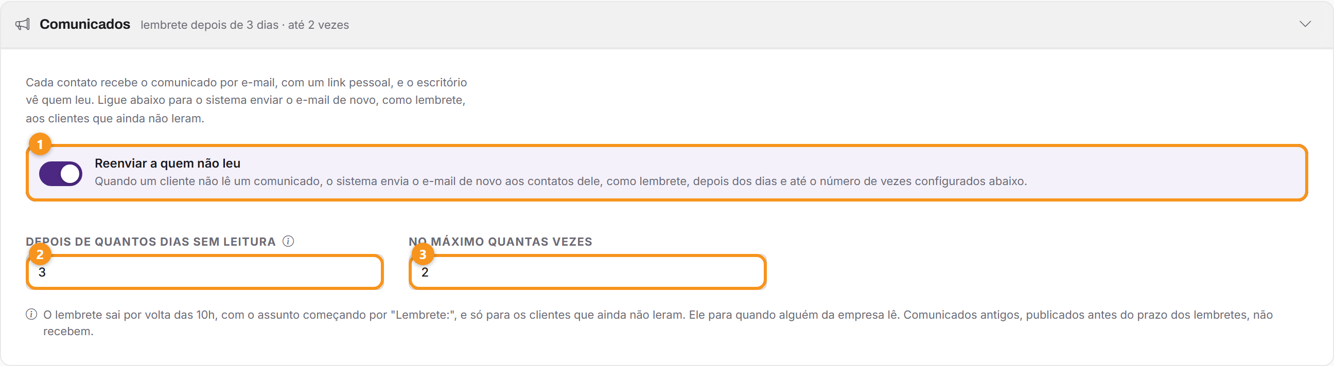 O lembrete automático, em Painel de Controle, Preferências.