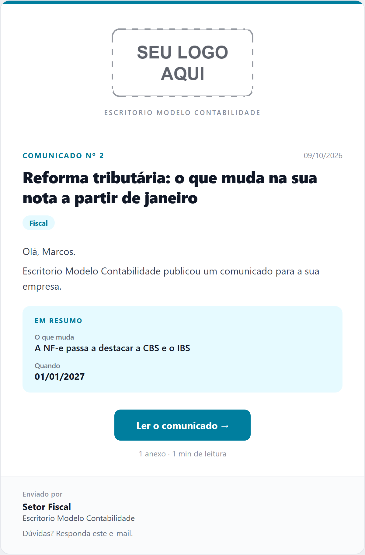 O e-mail que cada contato recebe.