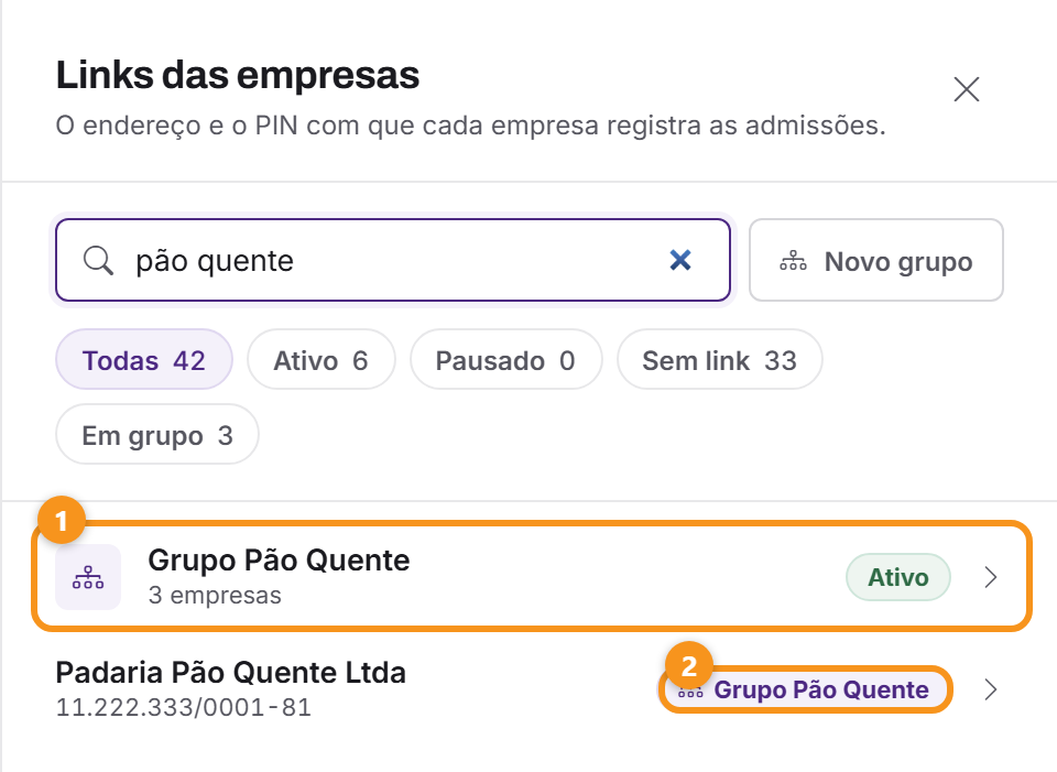 Na gaveta, o grupo no alto e a empresa dele com o nome do grupo.