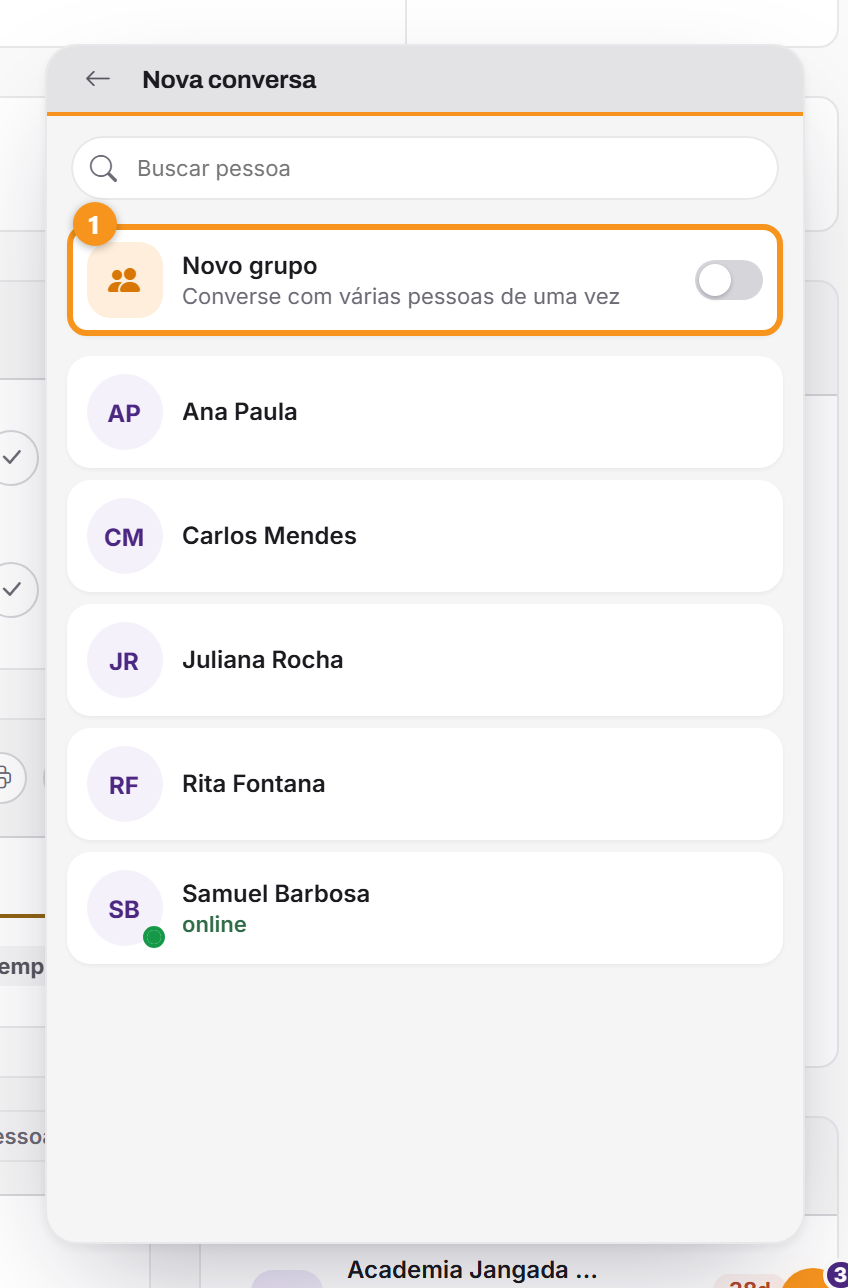 Começar uma conversa com uma pessoa ou criar um grupo.