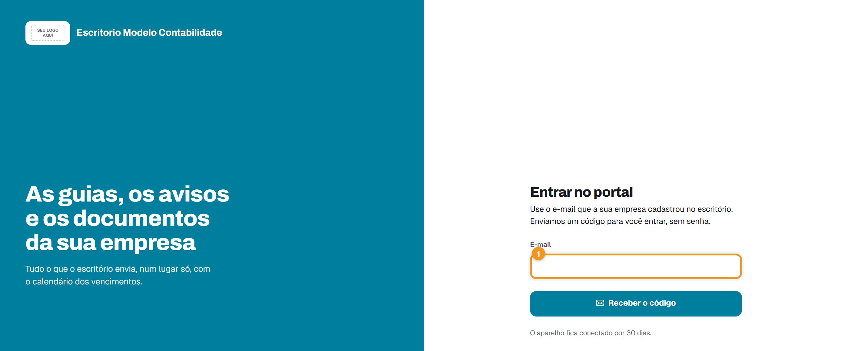 A entrada do portal: o e-mail e, depois, o código.
