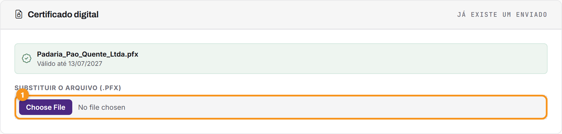Na ficha do cliente, o mesmo campo passa a dizer Substituir.