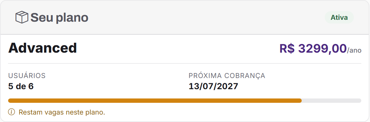 Em Conta, Assinatura: o plano e o valor do ciclo contratado.