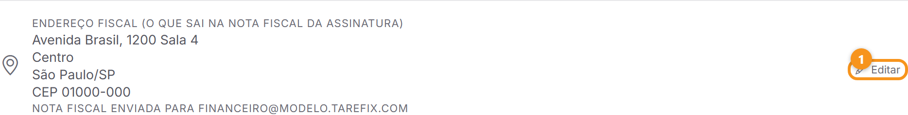 O endereço fiscal e o e-mail da nota, ao lado do CNPJ e da logo.