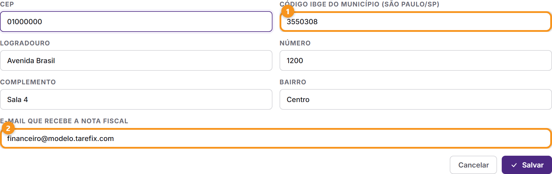 O formulário: o código IBGE decide o município e a UF.