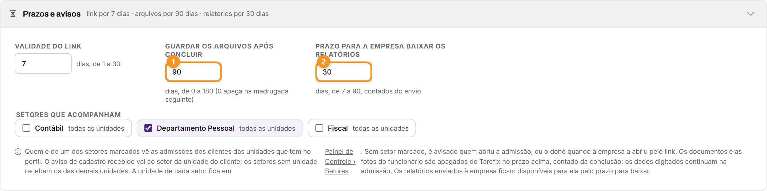 O bloco Prazos e avisos.